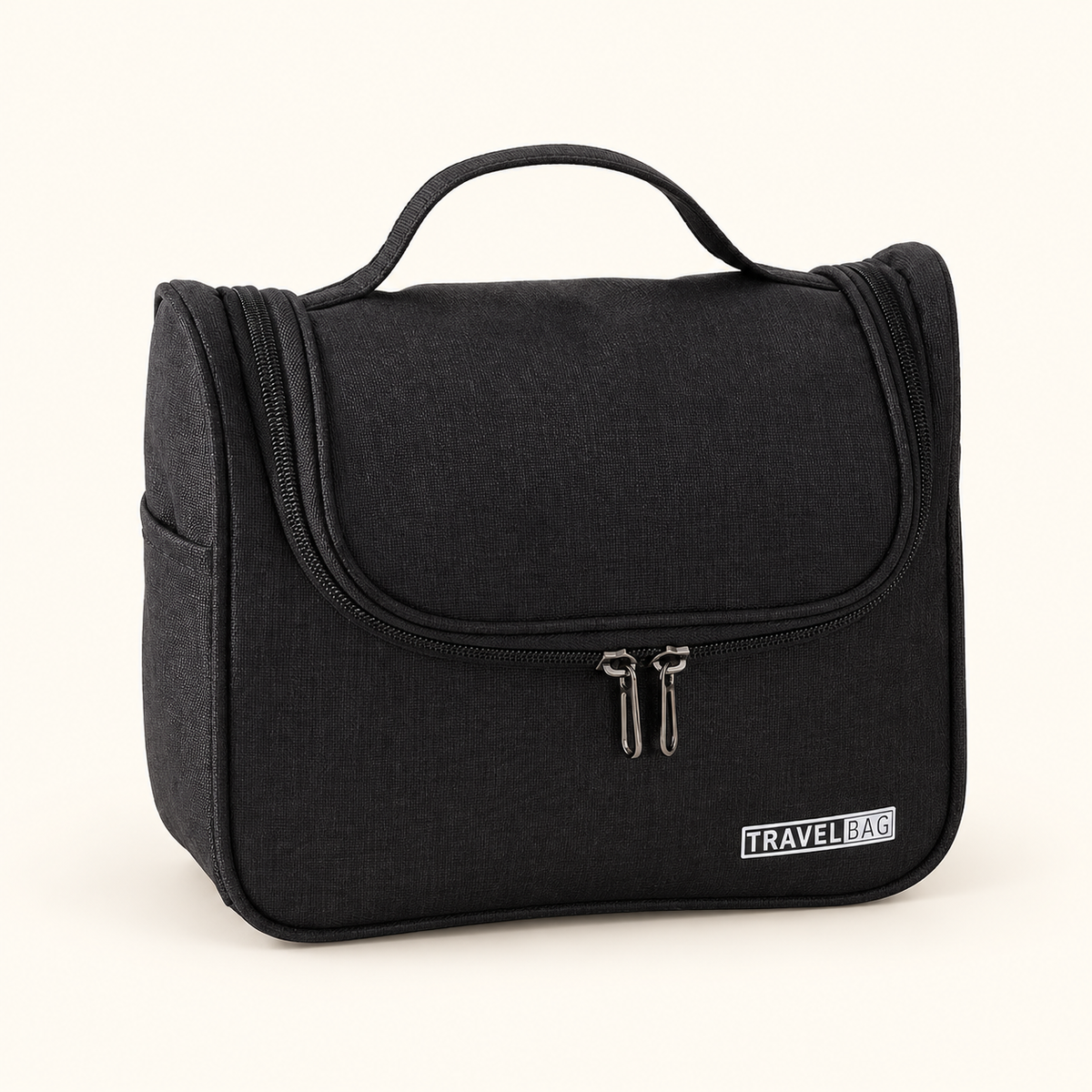 Black Solfetti Travel Toiletry Organiser with carry handle and double zip