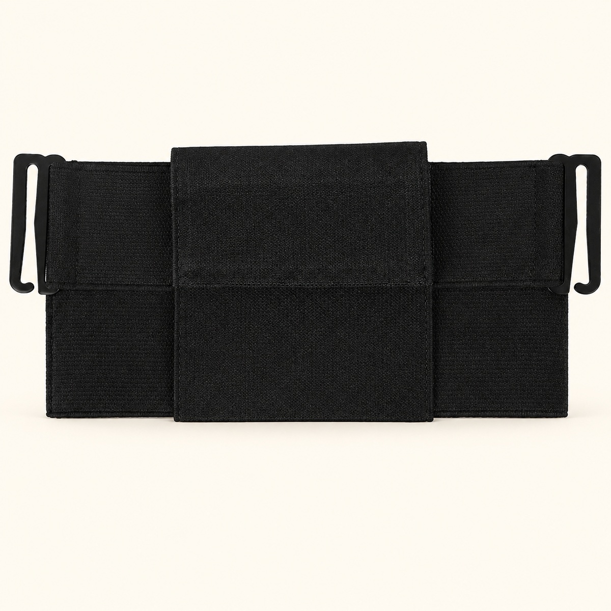 Black Solfetti Slim Travel Waist Pouch with cover and side attachment hooks